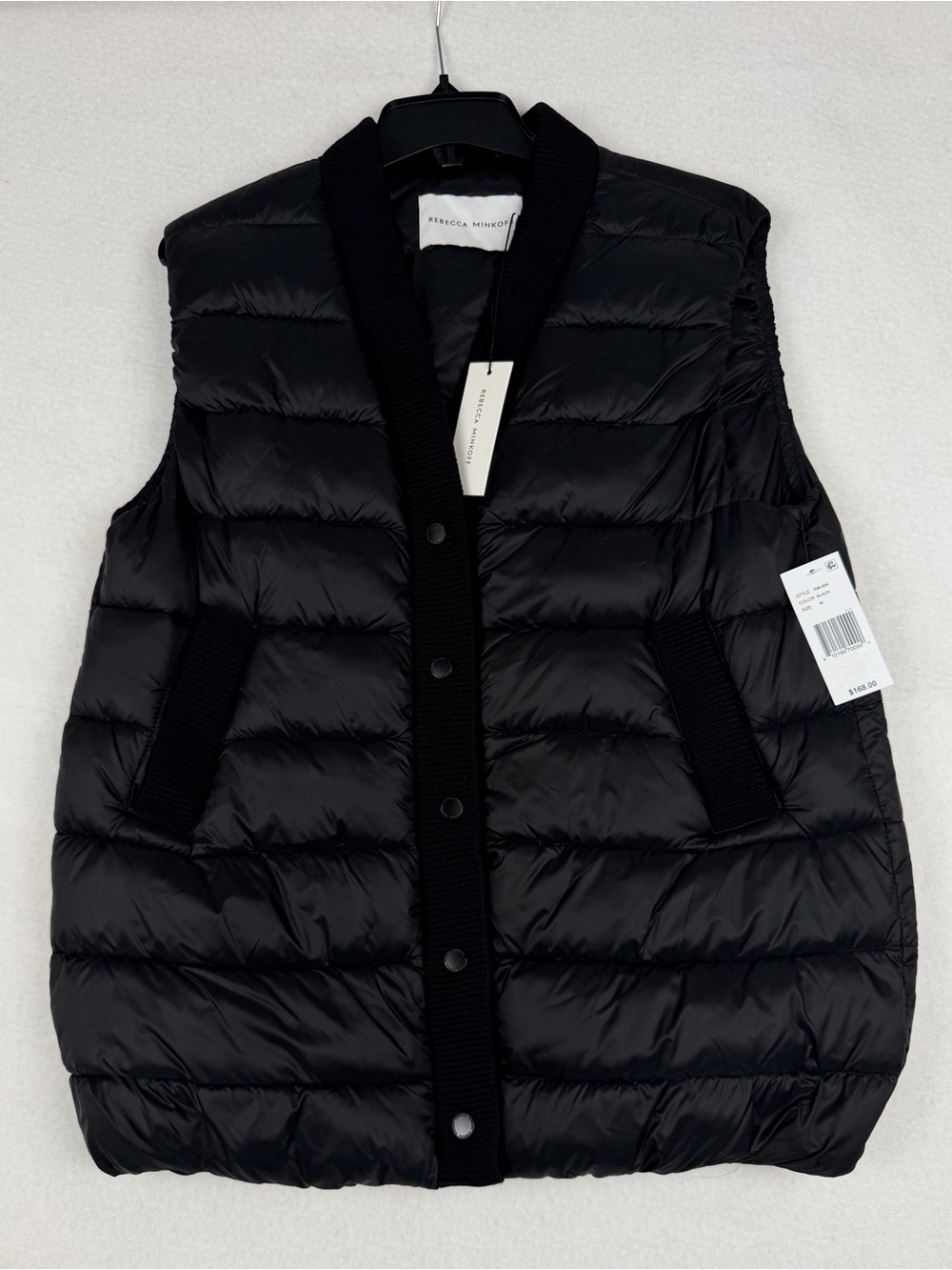 Rebecca Minkoff Black Quilted Snap-Front Puffer Vest